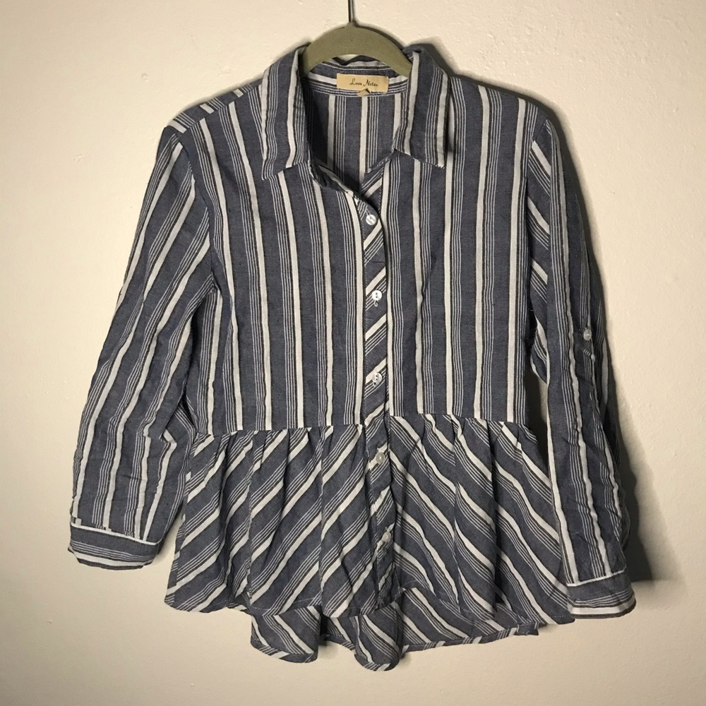 3/20$ Love notes striped blue white peplum top 3/4sleeve